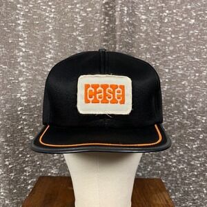 Vintage Case Tractor Black/Orange Foam Snapback Hat Cap Farm Agriculture M/L